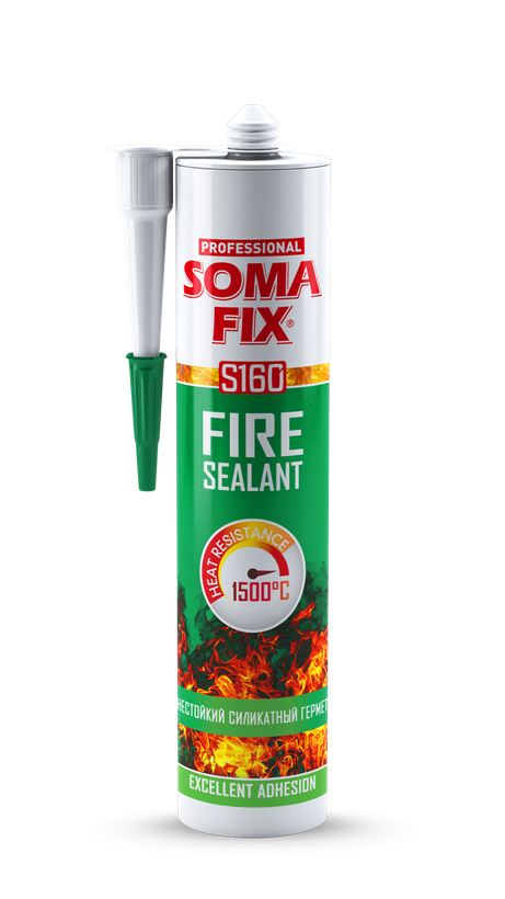 چسب نسوز Soma Fix S160 با مقاومت حرارتی تا 1500 درجه سانتیگراد، مناسب برای درزگیری اجاق گاز، بخاری، شومینه و کورههای صنعتی